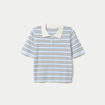 Polo manches courtes col chemise bleu femme