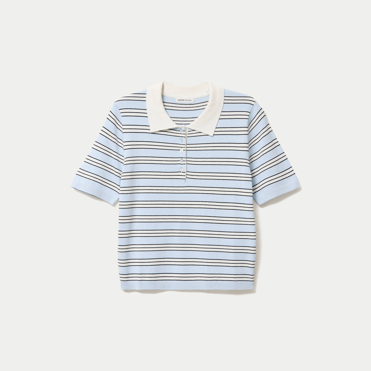Polo manches courtes col chemise bleu femme
