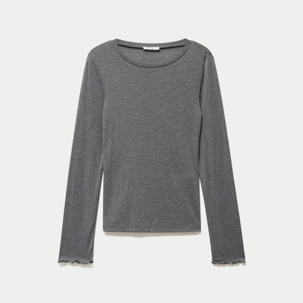 T-shirt ajust&eacute; col rond manches longues gris fonc&eacute; femme