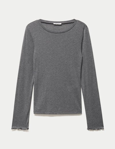 T-shirt ajust&eacute; col rond manches longues gris fonc&eacute; femme
