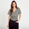 Blouse cintr&eacute;e cropped manches courtes noir femme
