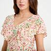 Blouse col v manches courtes blanc femme
