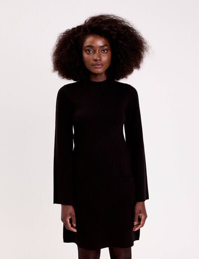 Robe manches longues col montant noir femme