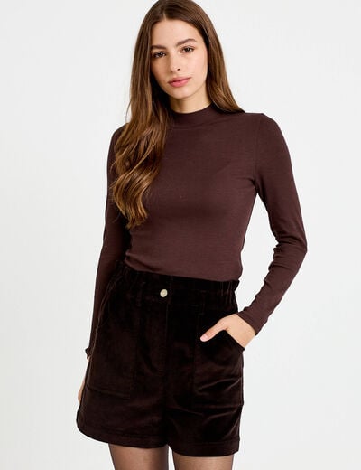 Short large en velours marron fonc&eacute; femme
