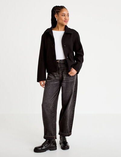 Veste droite courte col classique noir femme