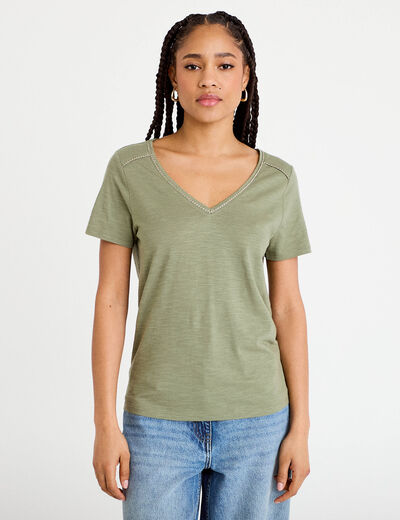 T-shirt manches courtes vert kaki femme