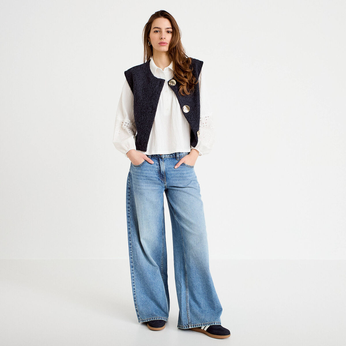 Blouse manches longues broderie ecru femme