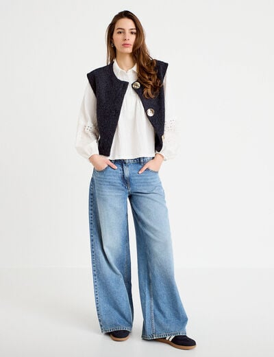 Blouse manches longues broderie ecru femme