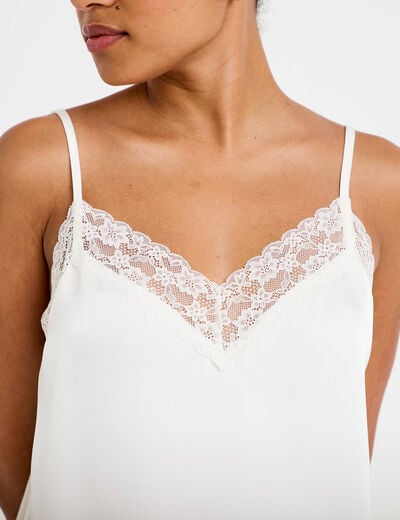 D&eacute;bardeur ajust&eacute; d&eacute;collet&eacute; dentelle ecru femme