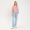 Gilet bouclette col rond manches longues rose poudr&eacute;e femme
