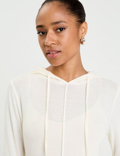 Pull &agrave; capuche ecru femme