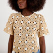 T-shirt manches courtes aspect dentelle sable femme