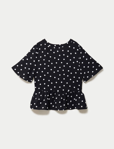 Blouse cintr&eacute;e col v manches courtes noir femme
