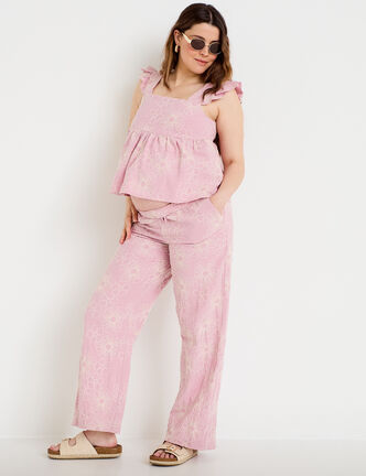 Pantalon large taille standard rose clair femme