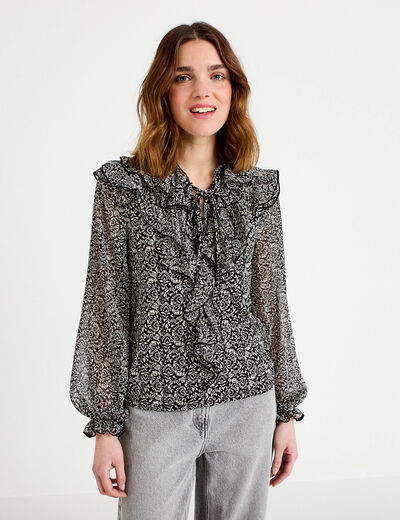 Blouse &agrave; volants noir femme