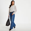 Jeans wide leg taille haute bleu fonc&eacute; femme
