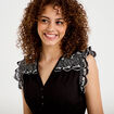 Robe courte &eacute;vas&eacute;e col v manches courtes noir femme