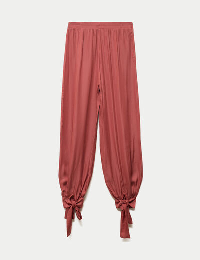 Pantalon large taille standard satin&eacute; vieux rose femme