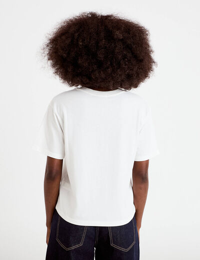 T-shirt col v manches courtes ecru femme