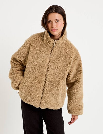 Doudoune r&eacute;versible effet polaire taupe femme