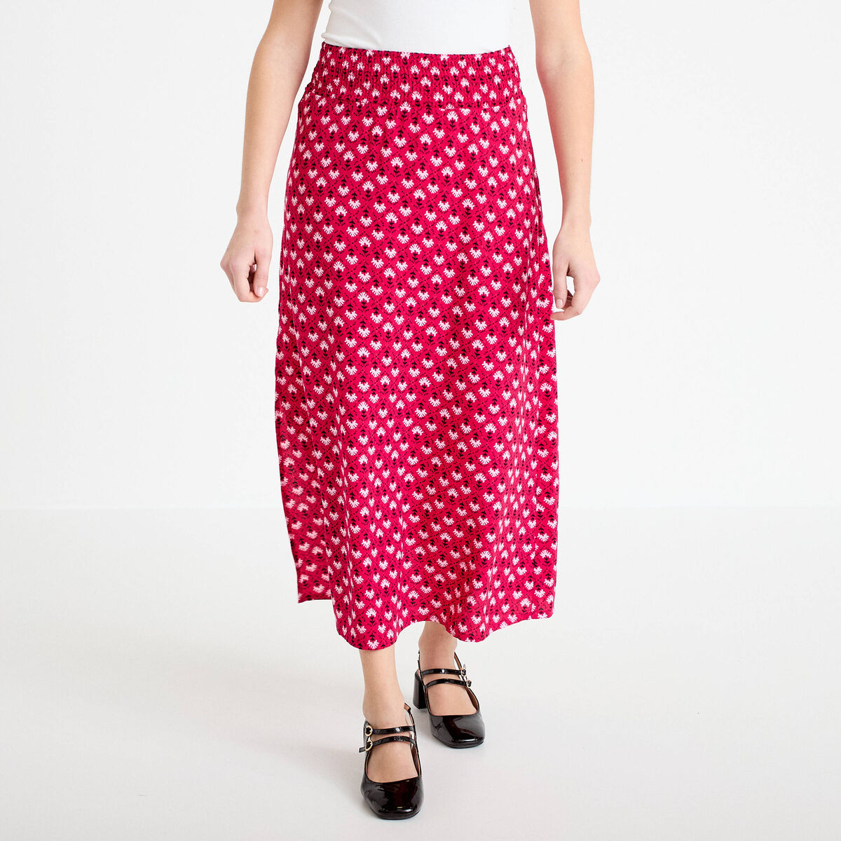 Jupe longue fluide rose cerise femme