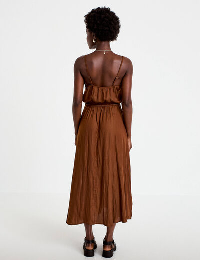 Robe longue &eacute;vas&eacute;e col v bretelles marron femme