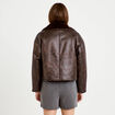 Caban cropped droit col tailleur marron fonc&eacute; femme