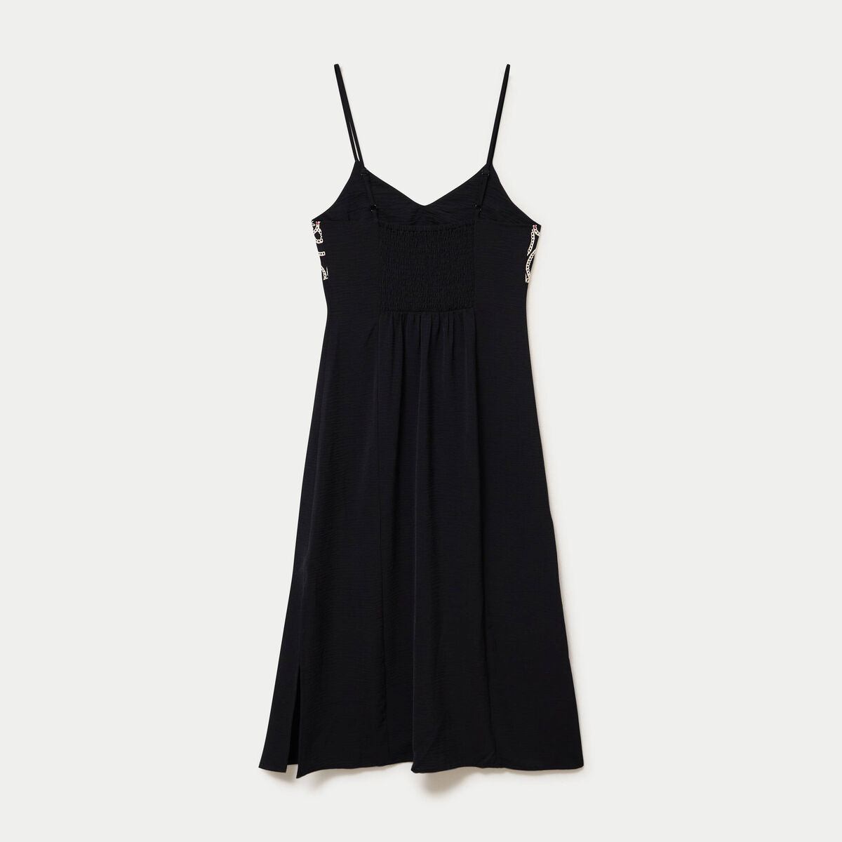 Robe longue droite col v bretelles fines noir femme