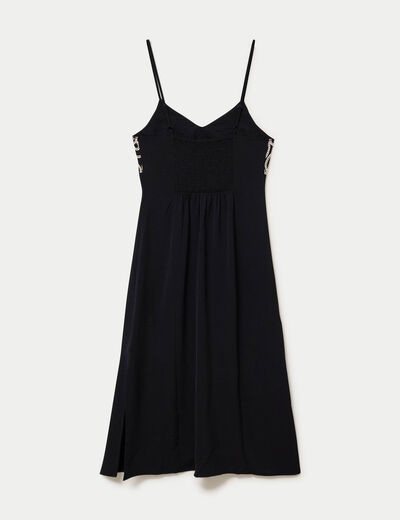 Robe longue droite col v bretelles fines noir femme