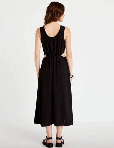 Robe &eacute;vas&eacute;e 3/4 sans manches col rond noir femme