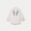 Blouse ample broderie manches 3/4 blanc femme