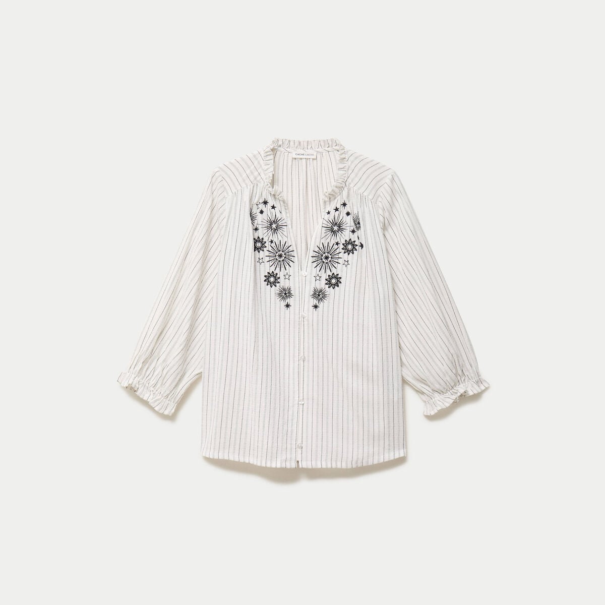 Blouse ample broderie manches 3/4 blanc femme