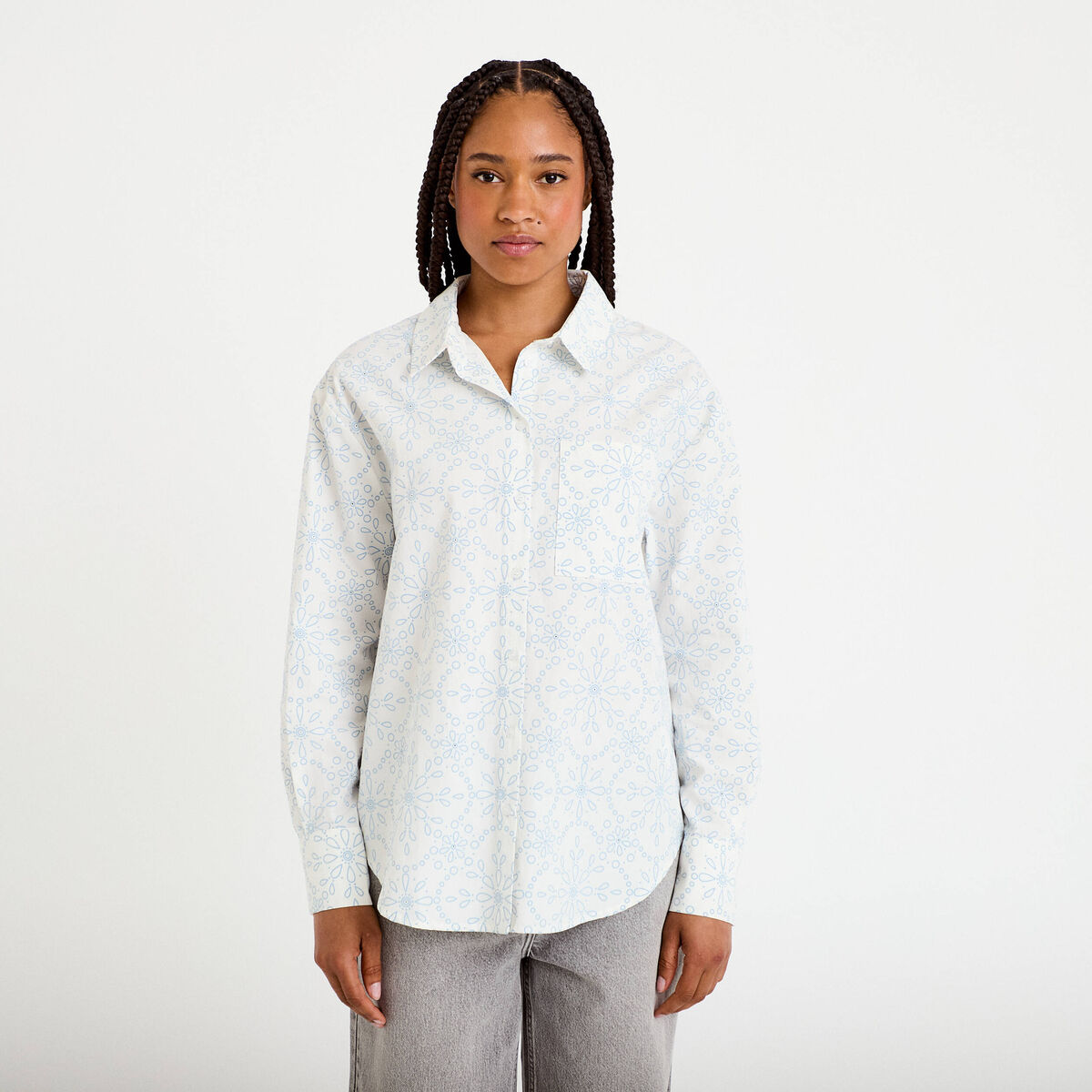 Chemise col classique manches longues ecru femme