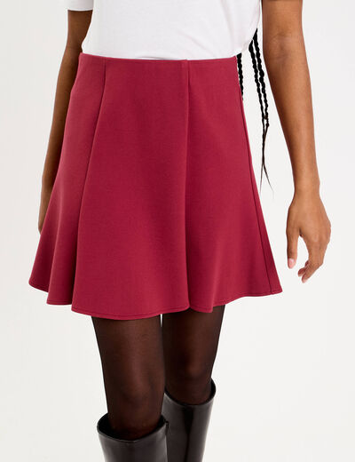 Jupe courte &eacute;vas&eacute;e stretch rouge fonc&eacute; femme