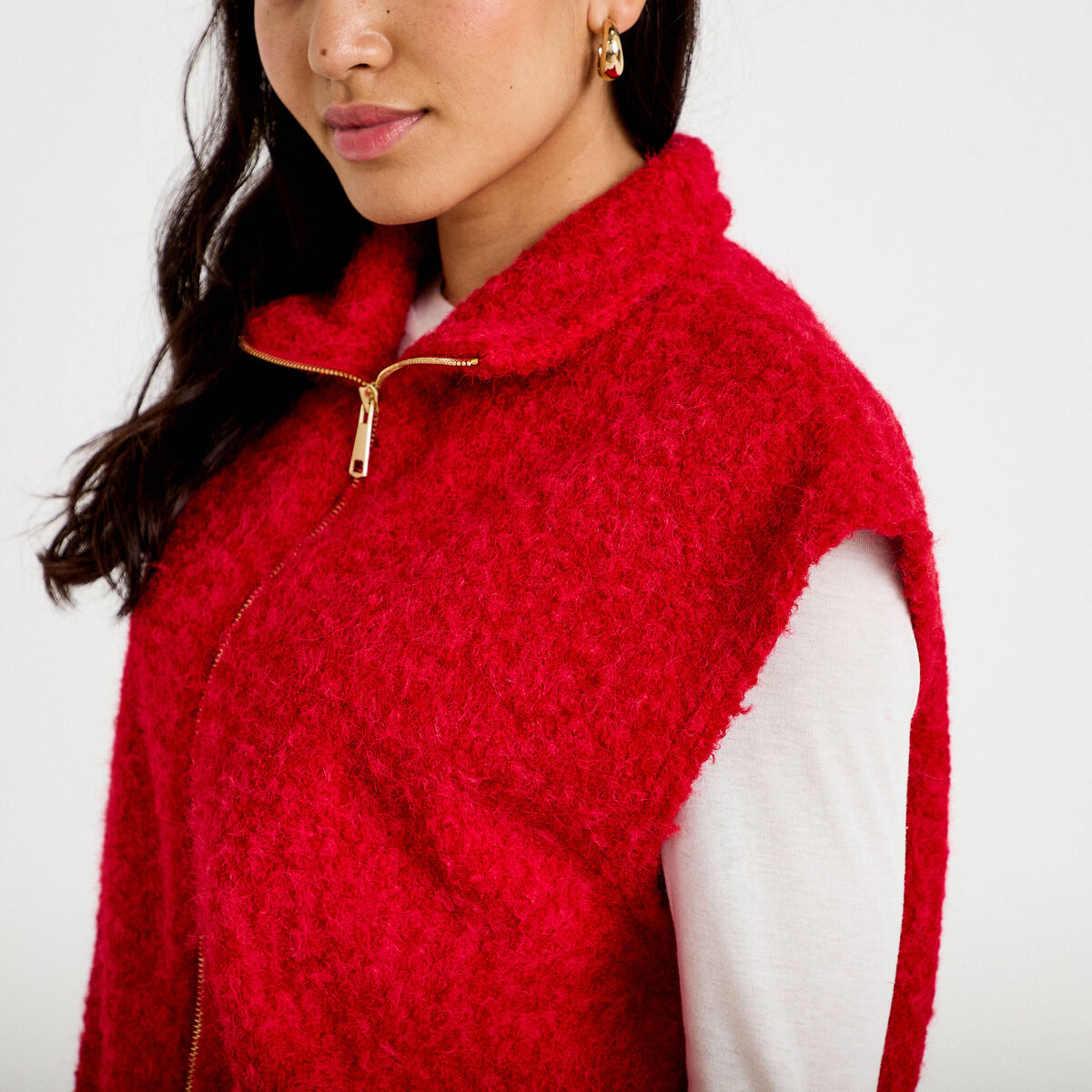 Gilet sans manches col montant rouge femme