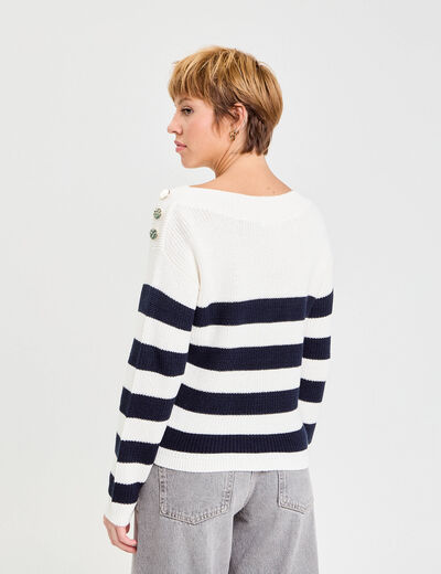 Pull col bateau ecru femme