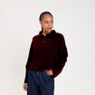 Polo manches longues col chemise violet fonc&eacute; femme