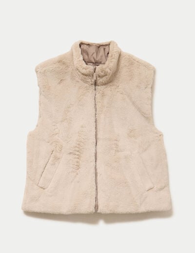 Veste r&eacute;versible sans manches beige femme
