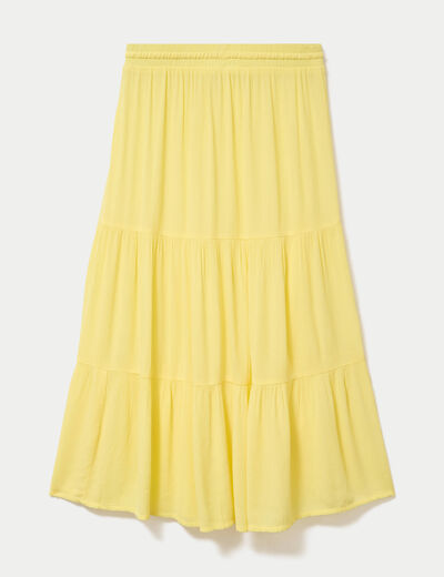 Jupe longue pliss&eacute;e &eacute;vas&eacute;e jaune pastel femme