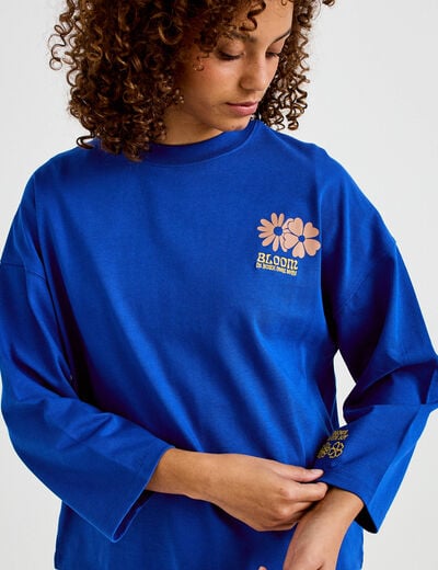 Sweat oversize col rond manches longues bleu electrique femme