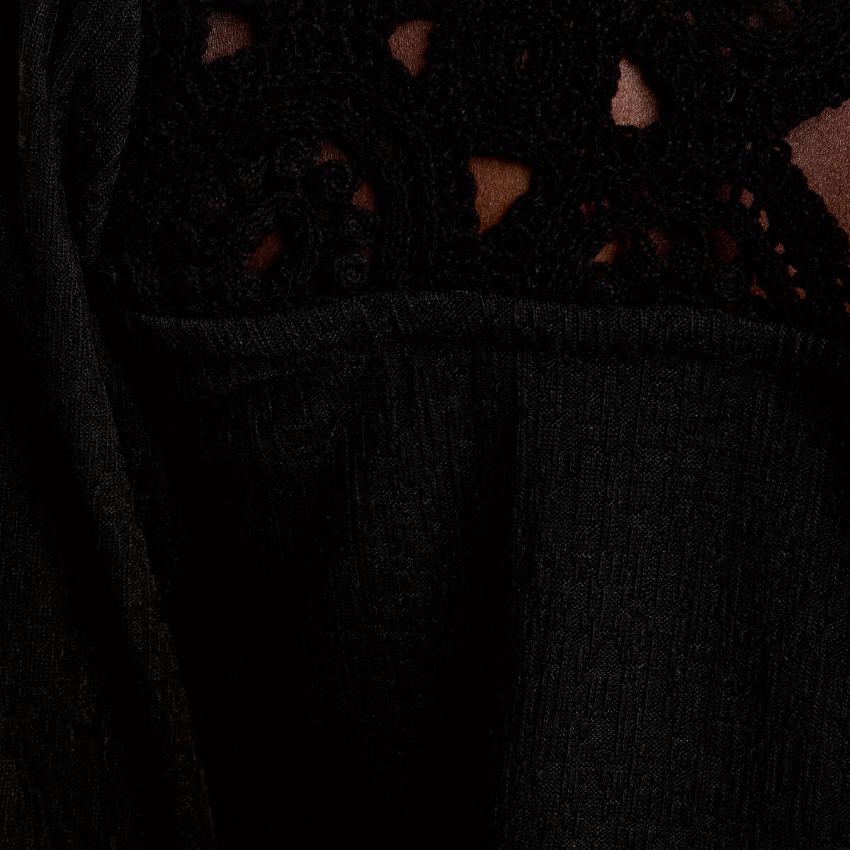 Blouse macram&eacute; bas &eacute;lastiqu&eacute; noir femme