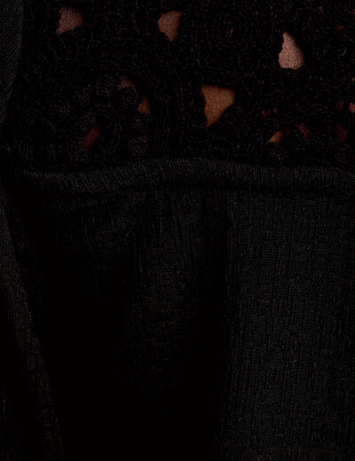 Blouse macram&eacute; bas &eacute;lastiqu&eacute; noir femme