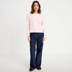 Polo manches longues col chemise rose poudr&eacute;e femme