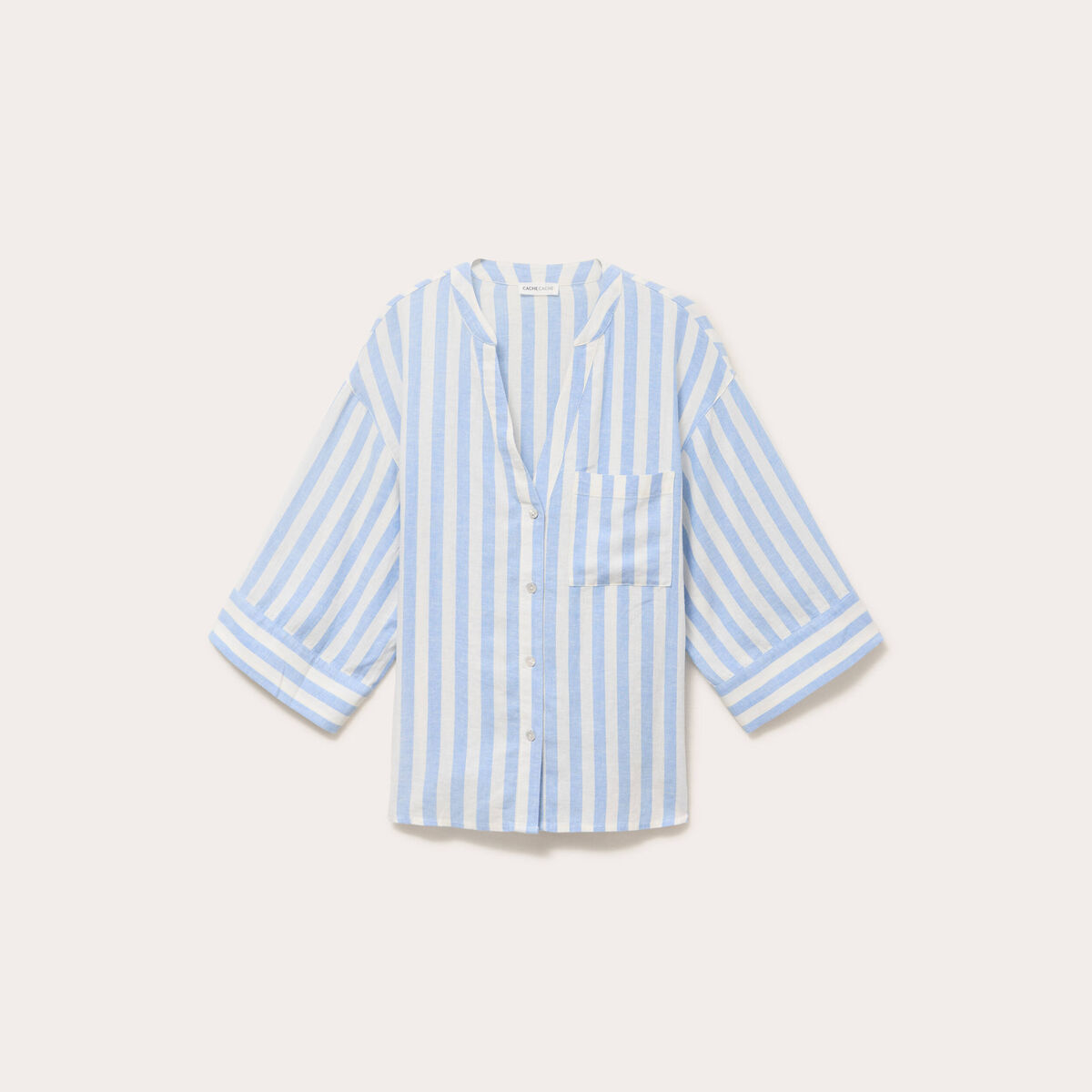 Blouse col V manches 3/4 bleu pastel femme