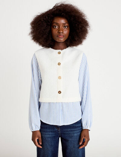 Pull chemise 2-en-1 ecru femme