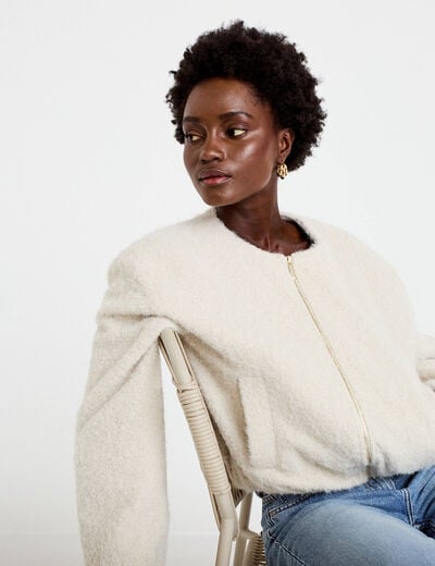 Veste cropped bas resserr&eacute; ecru femme