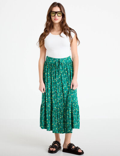 Jupe longue &eacute;vas&eacute;e vert femme