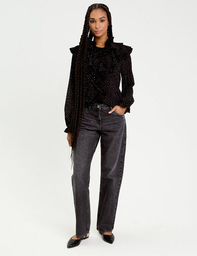 Blouse &agrave; volants noir femme