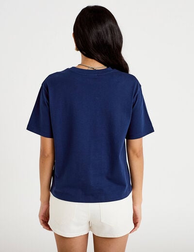 T-shirt col rond manches courtes bleu fonc&eacute; femme