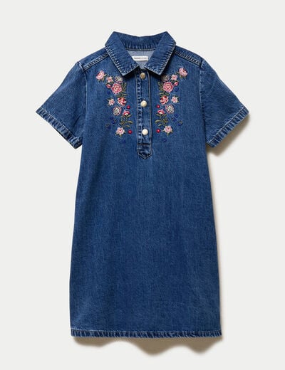 Robe droite courte en jean col chemise denim stone femme